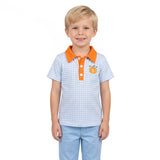 BT1891 Embroidery Fall Pumpkin Plaid Kids Boys Polo Shirt