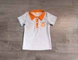 Preorder Samples Embroidery Fall Thanksgiving Day Plaid Kids Boys Polo Shirt
