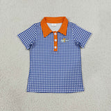 BT1892 Embroidery Pumpkin Plaid Kids Boys Polo Shirt