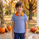 BT1892 Embroidery Pumpkin Plaid Kids Boys Polo Shirt