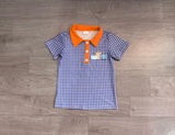 Preorder Samples Embroidery Fall Thanksgiving Day Plaid Kids Boys Polo Shirt