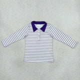 BT1911 Mardi Gras Stripe Purple Polo Kids Boys Shirt Top