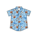 Preorder MOQ 5 pcs Each Style GO TEAM Football Print Blue Kids Matching Clothes