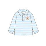 Preorder MOQ 5 pcs Each Style Baseball Print Light Blue Stripe Polo Kids Matching Clothes