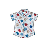 Preorder MOQ 5 pcs Each Style GO TEAM Baseball Print Stripe Blue Kids Matching Clothes
