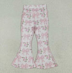 P0768 Flower Bows Pink Yoga Girl's Flare Pants