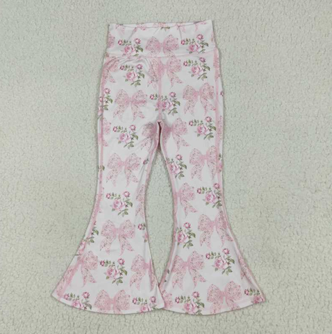 P0768 Flower Bows Pink Yoga Girl's Flare Pants