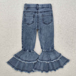 US Warehouse C5-15 Fashion Blue Jeans Denim Bleach Flared Pants