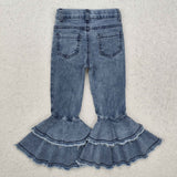 US Warehouse C5-15 Fashion Blue Jeans Denim Bleach Flared Pants