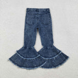 C5-15 Fashion Blue Jeans Denim Bleach Flared Pants