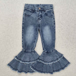 US Warehouse C5-15 Fashion Blue Jeans Denim Bleach Flared Pants