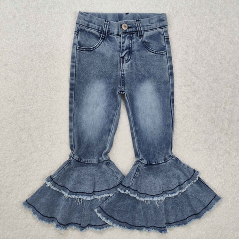 US Warehouse C5-15 Fashion Blue Jeans Denim Bleach Flared Pants