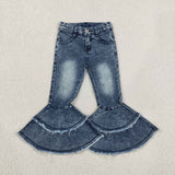 C5-15 Fashion Blue Jeans Denim Bleach Flared Pants