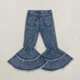 C5-15 Fashion Blue Jeans Denim Bleach Flared Pants