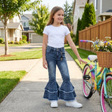 C5-15 Fashion Blue Jeans Denim Bleach Flared Pants