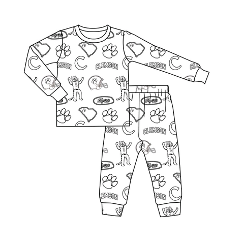 MOQ 5 pcs Each Style Custom Style Clemson Team Colorable Kids Pajamas Set