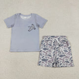 BSSO1787 New Hunting Mallard Ducks Camo Gray Boys Shorts Set