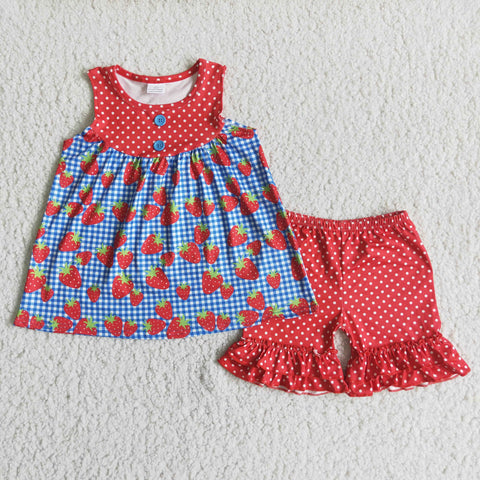 SALE D6-17 Strawberry Girl's Shorts Set
