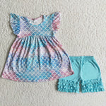 SALE D6-26 Fish scales Girl's Shorts Set