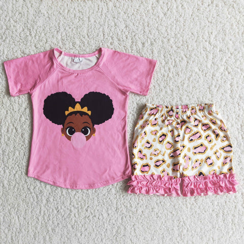 SALE D7-12 Black History Leopard Girl's Shorts Set
