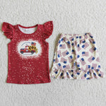 SALE D9-19 4th of July Girl's Shorts Set