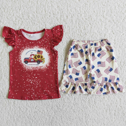 SALE D9-19 4th of July Girl's Shorts Set