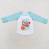 6 A13-11 Happy Fall Yall Blue Dots Ruffles Girl's Shirt