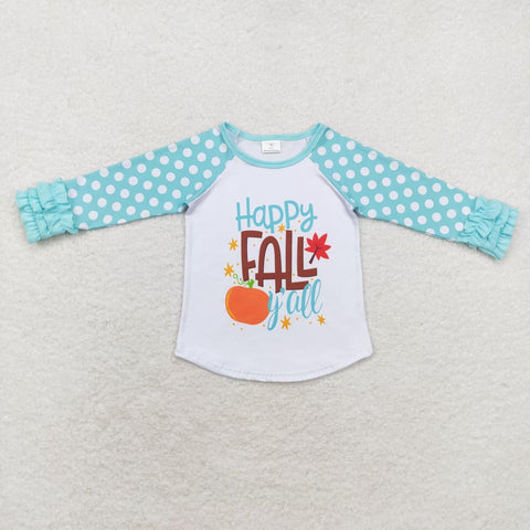 6 A13-11 Happy Fall Yall Blue Dots Ruffles Girl's Shirt