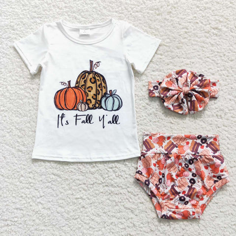 GBO0182 It's fall yall Pumpkin Baby Girl's Bummie Set