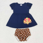 Thanksgiving Embroidery Turkey Kids Sibling Matching Clothes