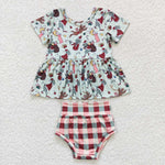 GBO0187 Christmas Green Plaid Baby Bummie Set