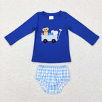GBO0192 Embroidery Dog Love Car Blue Baby Bummie Set Boy