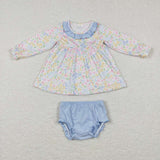 GBO0193 Flower Floral Blue Baby Bummie Set Girl