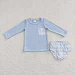 GBO0194 Plaid Blue Baby Bummie Set Boy