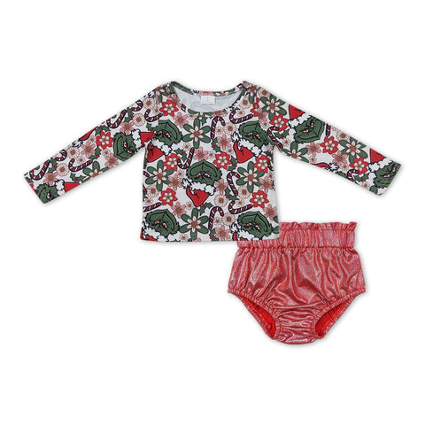 GBO0205 Christmas Satin Red Bloomier Baby Girl's Bummie Set