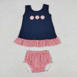 GBO0209 Embroidery Baseball Blue Baby Bummie Set Girl