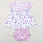 GBO0214 Flower Purple Cute Baby Bummie Set Girl