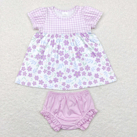 GBO0214 Flower Purple Cute Baby Bummie Set Girl