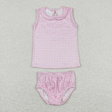 GBO0222 Summer Plaid Pink Baby Bummie Set Girl
