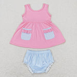 GBO0226 Sky Blue Pink Stripe Baby Bummie Set Girl