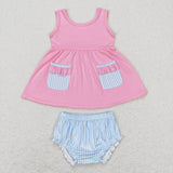 GBO0226 Sky Blue Pink Stripe Baby Bummie Set Girl