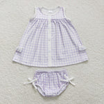 GBO0260 Purple Plaid Cute Baby Bummie Set