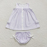 GBO0260 Purple Plaid Cute Baby Bummie Set