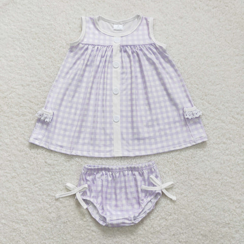 GBO0260 Purple Plaid Cute Baby Bummie Set