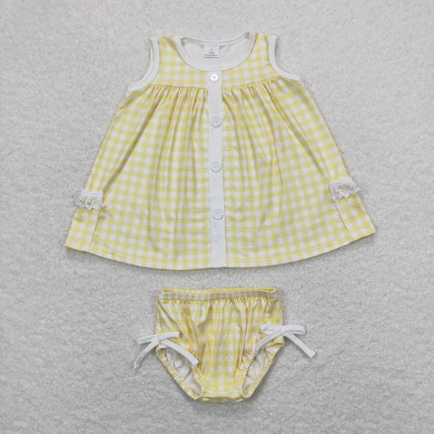 GBO0261 Yellow Plaid Cute Baby Bummie Set