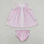 GBO0263 Pink Plaid Cute Baby Bummie Set