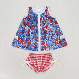 GBO0268 Strawberry Plaid Cute Baby Bummie Set