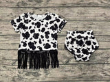 GBO0273 Cow Black Tassel Baby Girl Bummie Set