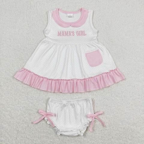 GBO0280 Embroidery Mama's girl Pink Girls Shorts Set