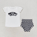 GBO0284 Black Plaid Baby Bummie Set